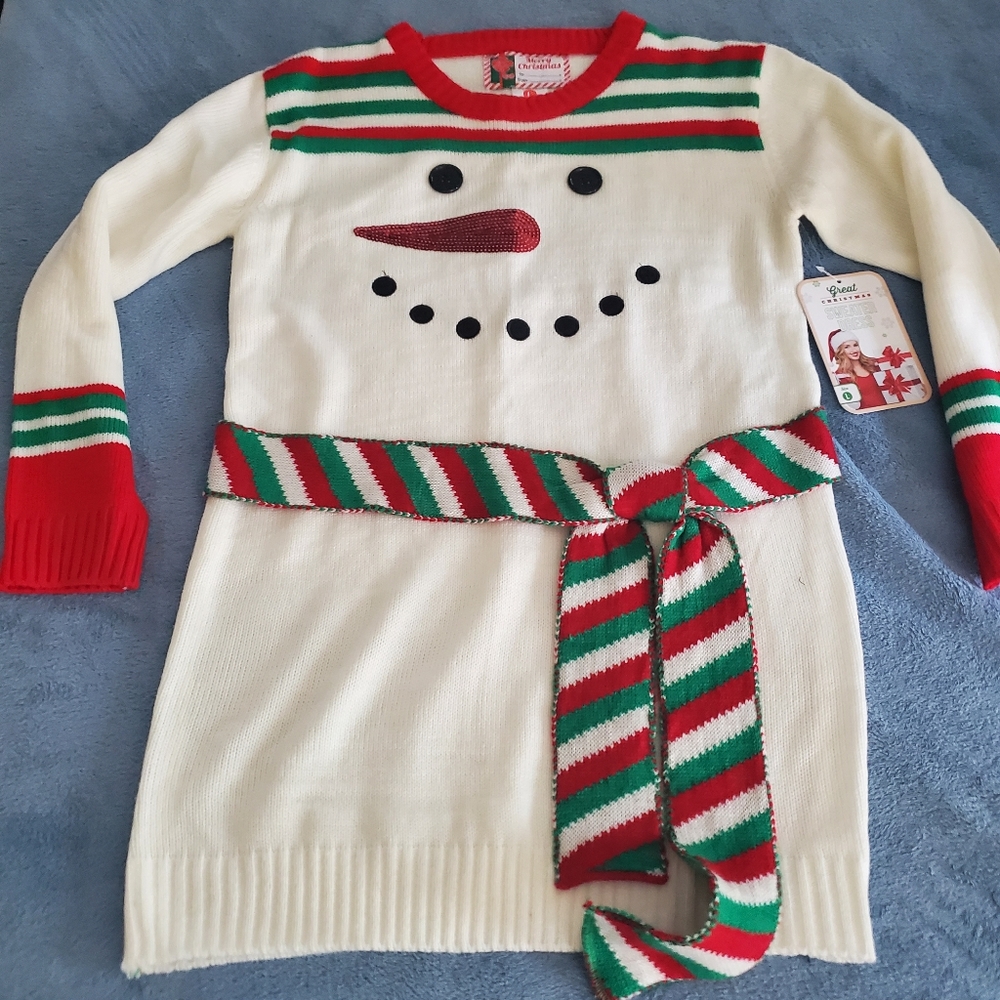 Christmas snowman sweater dress vintage NWT
